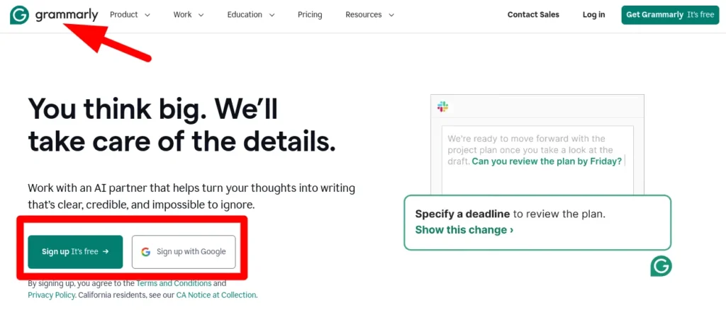 Grammarly interface showing grammar correction, punctuation fix, and tone suggestion on a college essay in real time