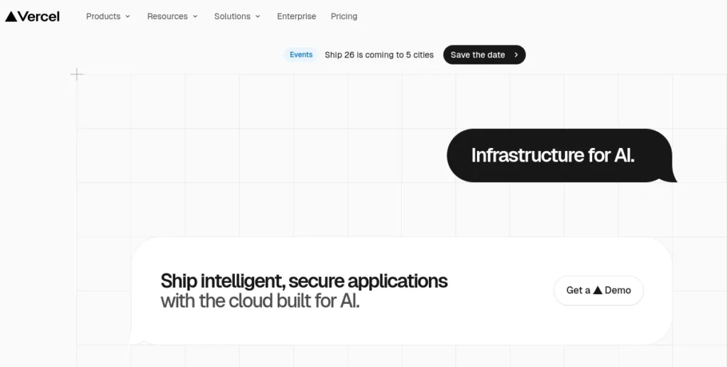 Vercel hosting dashboard displaying site speed, CDN performance, and AI crawler accessibility for improved search and AI indexing