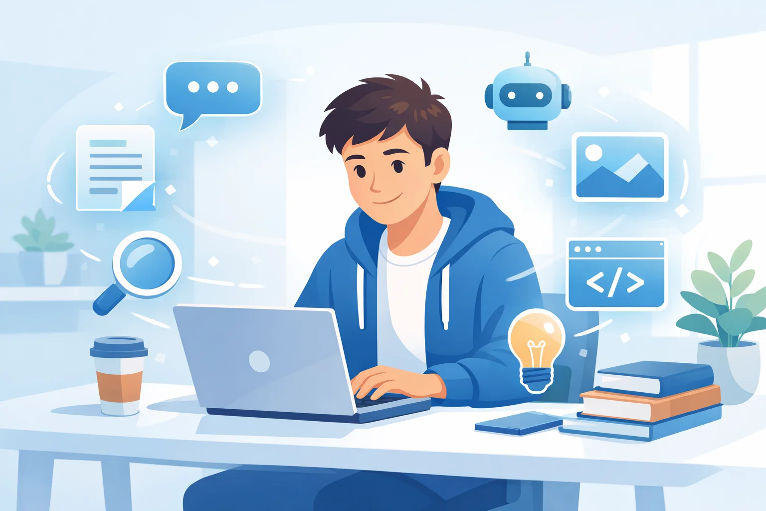 A college student using the best college AI tools on a laptop to study smarter and improve academic performance