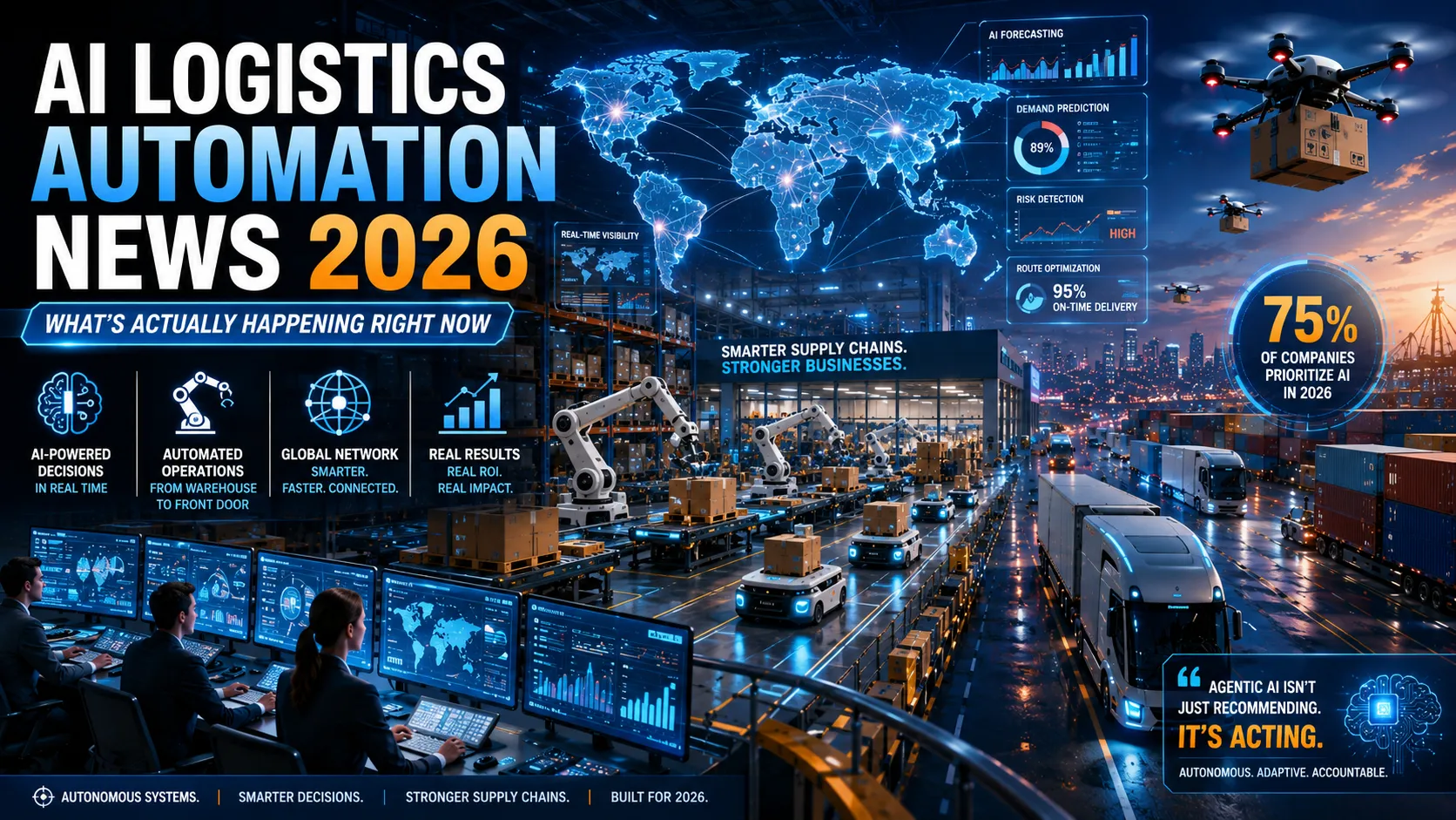 Explore the future of AI logistics automation in 2026 with smart warehouses, autonomous delivery systems, predictive analytics, robotic operations, and AI-powered supply chain management transforming global logistics.
