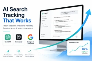 Featured image showing AI search visibility tracking across ChatGPT, Perplexity, and Google AI Overviews with upward trending analytics